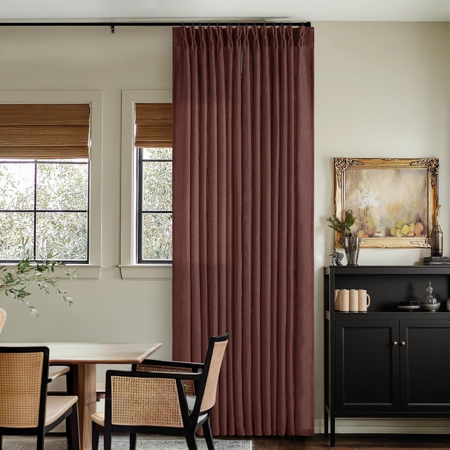 Chestnut Brown Linen Pinch Pleated Curtains for Living Room