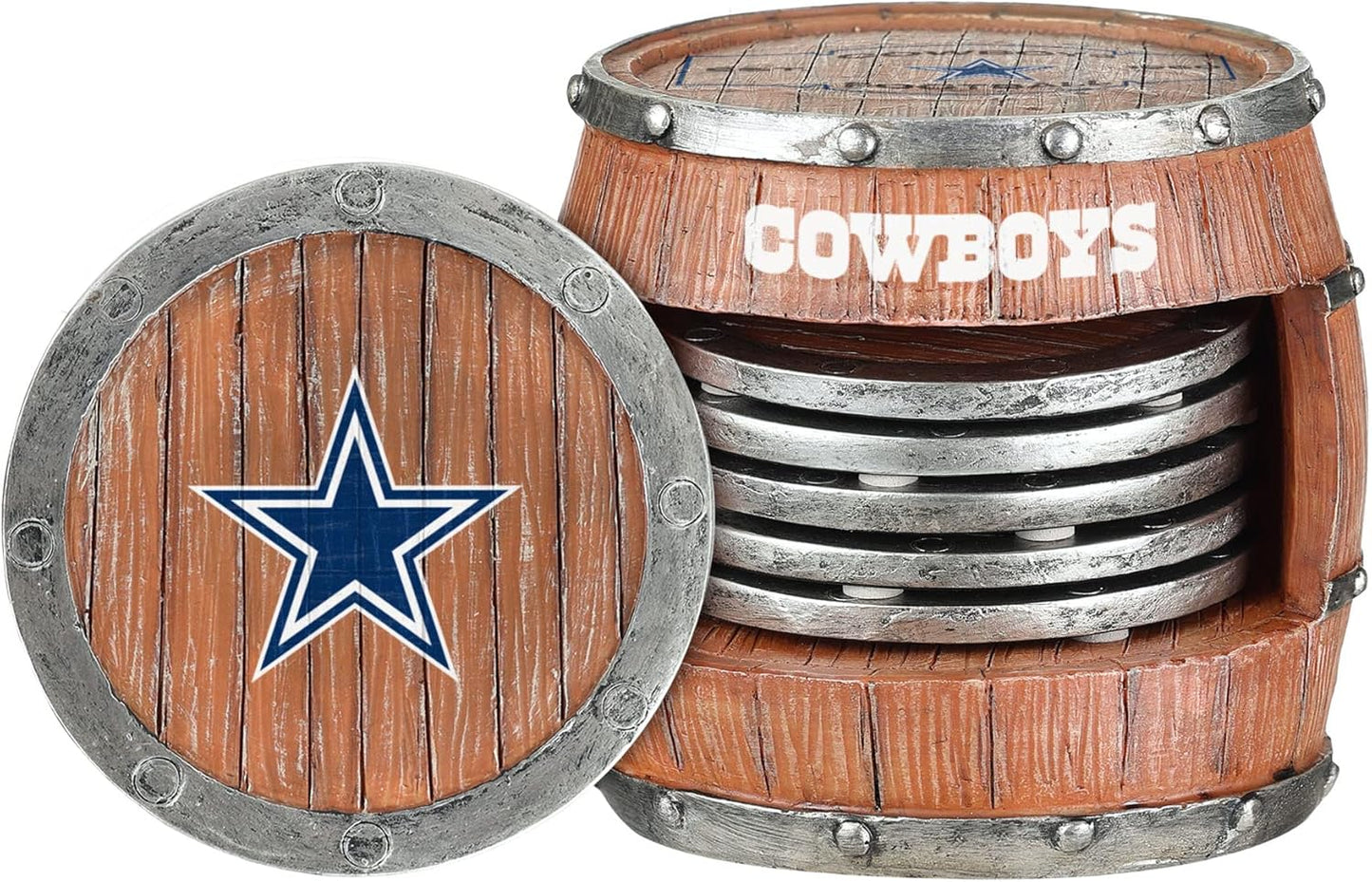 NFL Team Logo Coaster Set - 5-Pack with Barrel Container