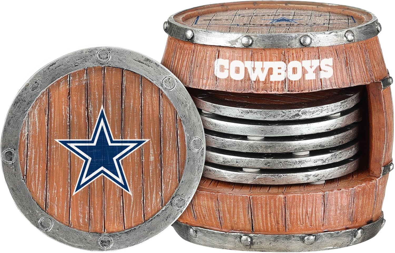 NFL Team Logo Coaster Set - 5-Pack with Barrel Container