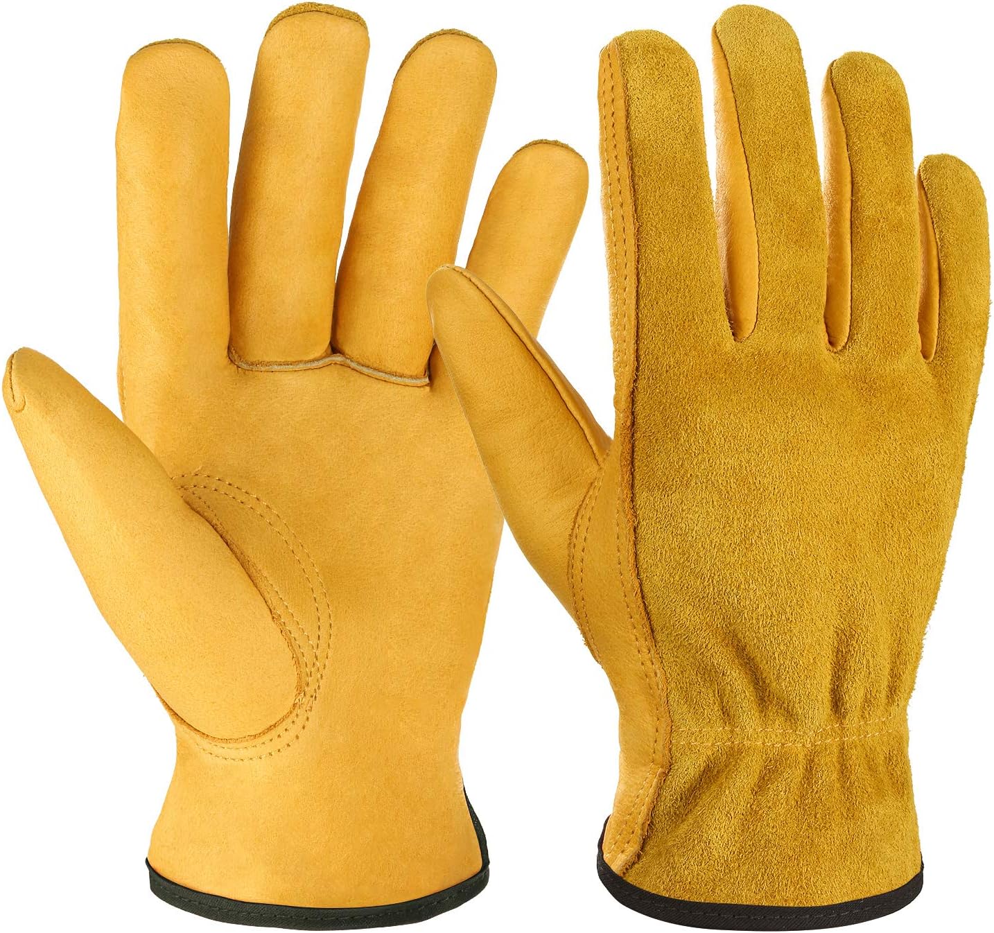 OZERO Tough Cowhide Work Gloves - Flex Grip for All Tasks