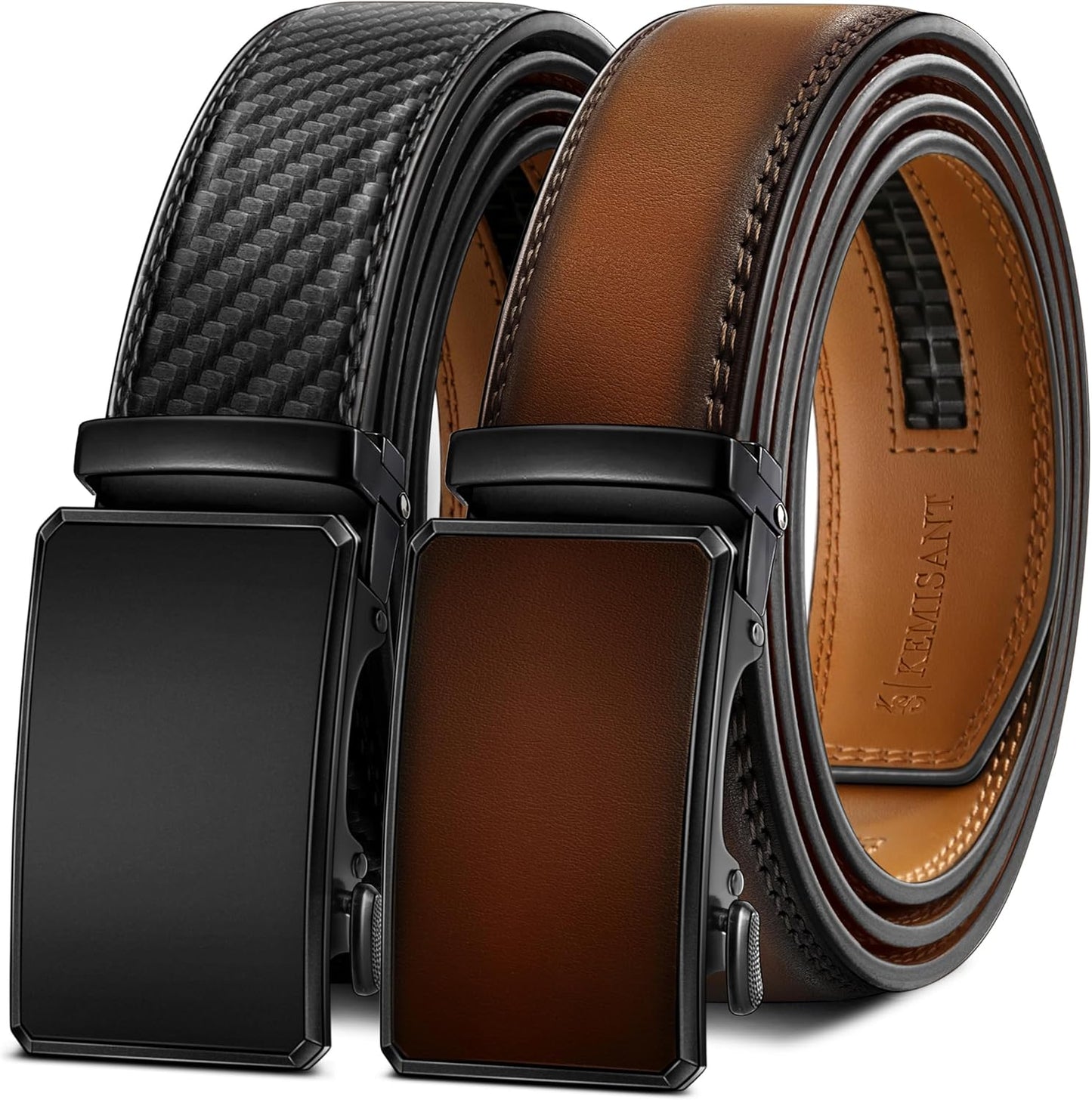 KEMISANT Men Belt 2 Pack - Customizable Leather Ratchet Belts