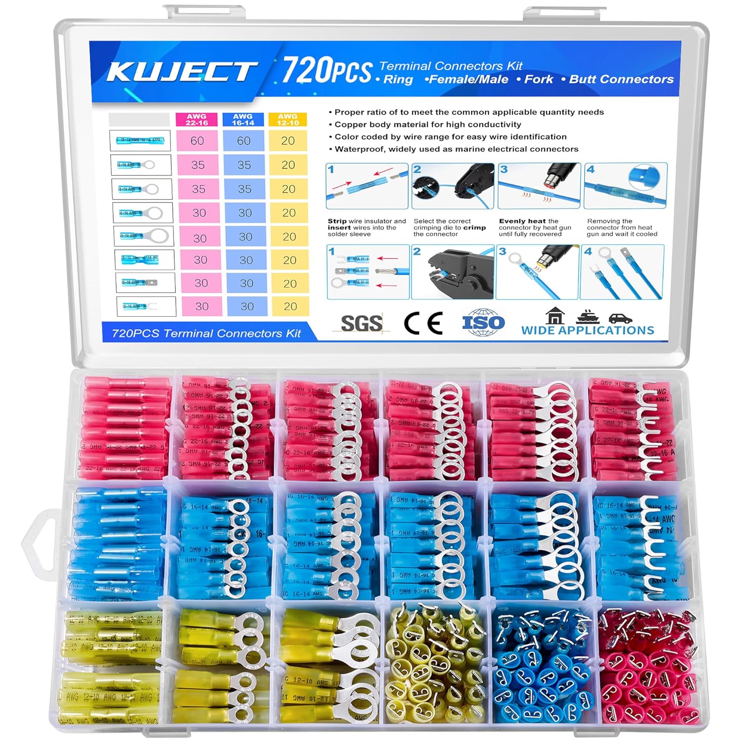 Kuject 720PCS Heat Shrink Wire Connectors Kit for Automotive Use