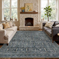 Collive Washable Area Rug 8x10 - Vintage Distressed Blue/Grey Accent