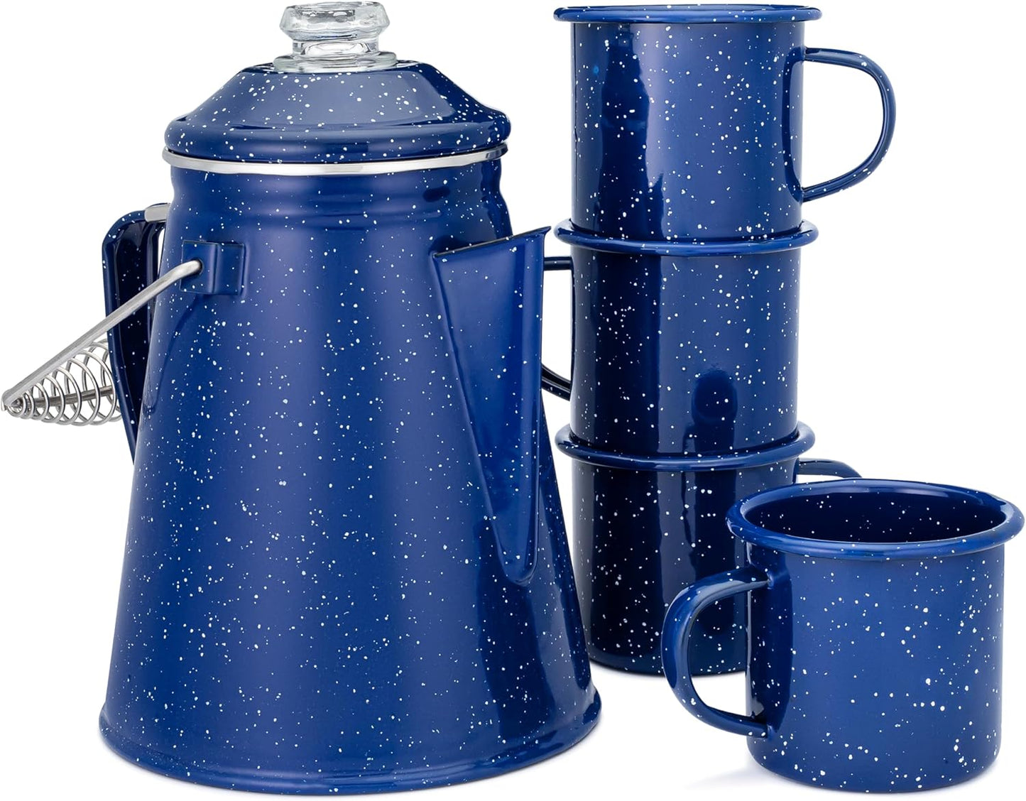 COLETTI Classic Enamel Set Coffee Percolator & Mugs for Camping