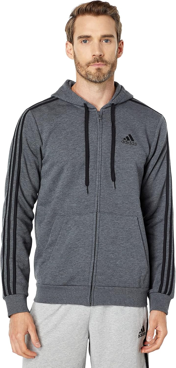 adidas Men's Full-Zip Hoodie, Cozy Fleece, Dark Grey, M