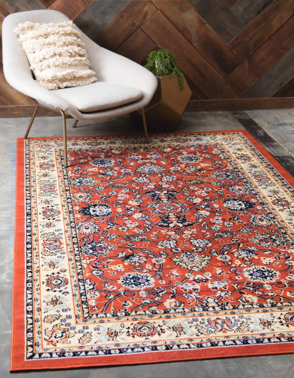 Unique Loom Sialk Hill Collection Area Rug - Terracotta/Cream
