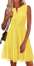 PRETTYGARDEN Summer V Neck Eyelet Swing Dress - Flattering Fit