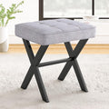 LUE BONA Vanity Stool - Square Linen Makeup Seat with Metal X Legs