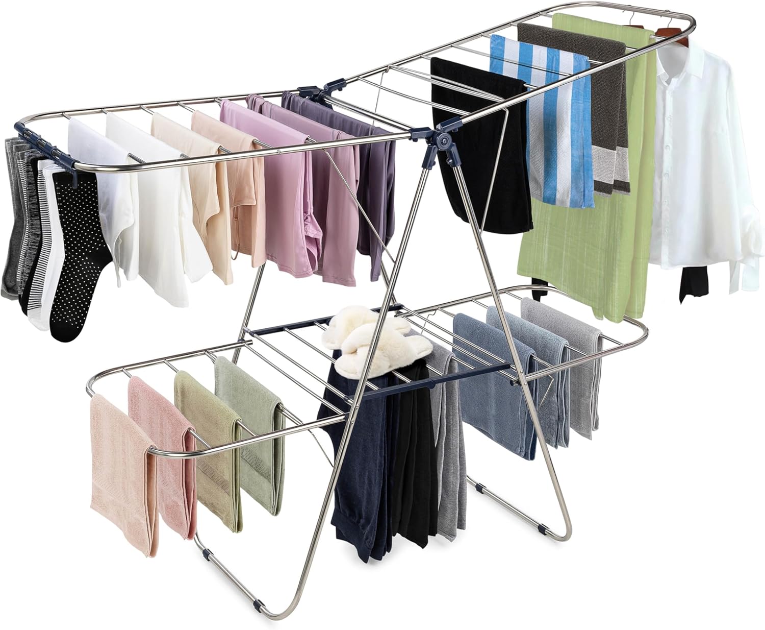 2-Level Stainless Steel Clothes Drying Rack - Space-Saving & Versatile!