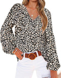 Boho Floral V Neck Blouse Women - Lightweight Puff Sleeve Top