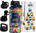 LET'S WANDER 50 States Water Bottle with 3 Lids - Travel Sticker Gift