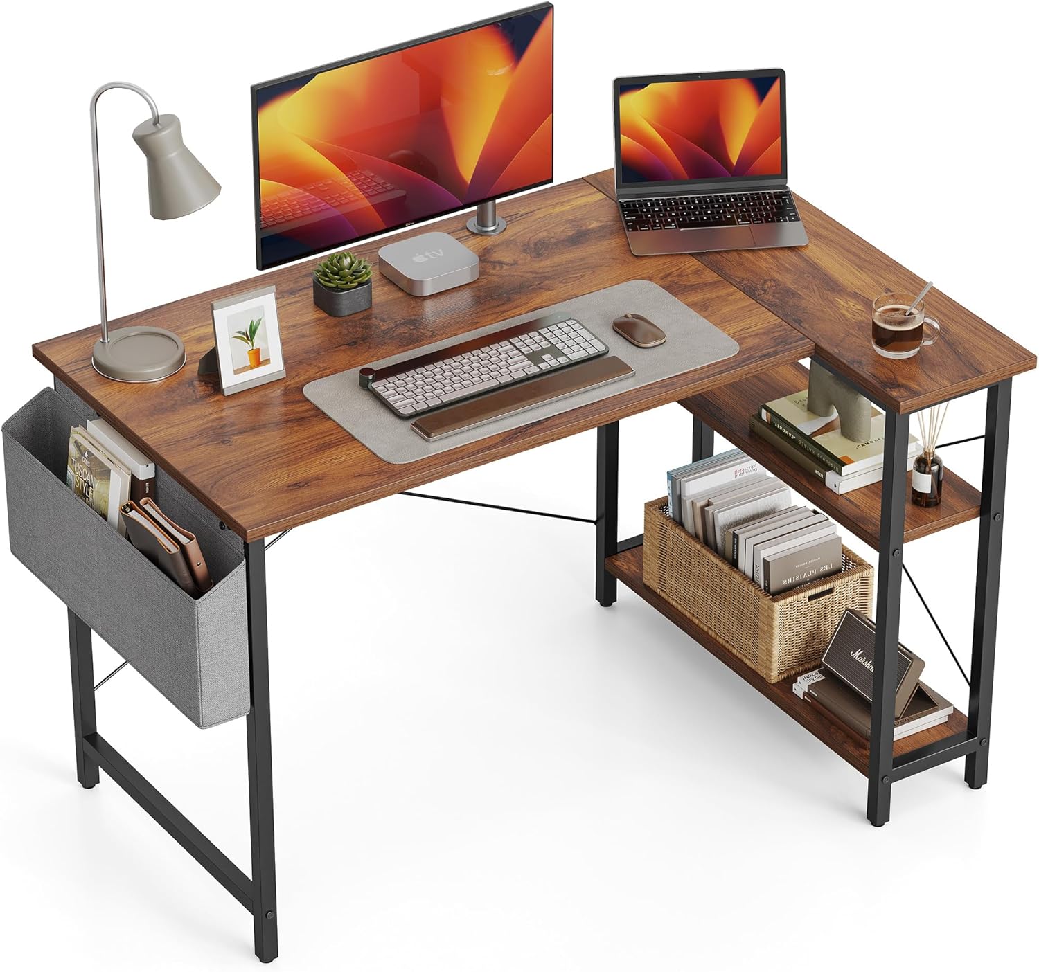 CubiCubi L Shaped Desk with Reversible Storage for Home Office