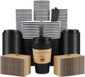 16 oz Disposable Coffee Cups with Lids 100 Pack - Sturdy To-Go Cups