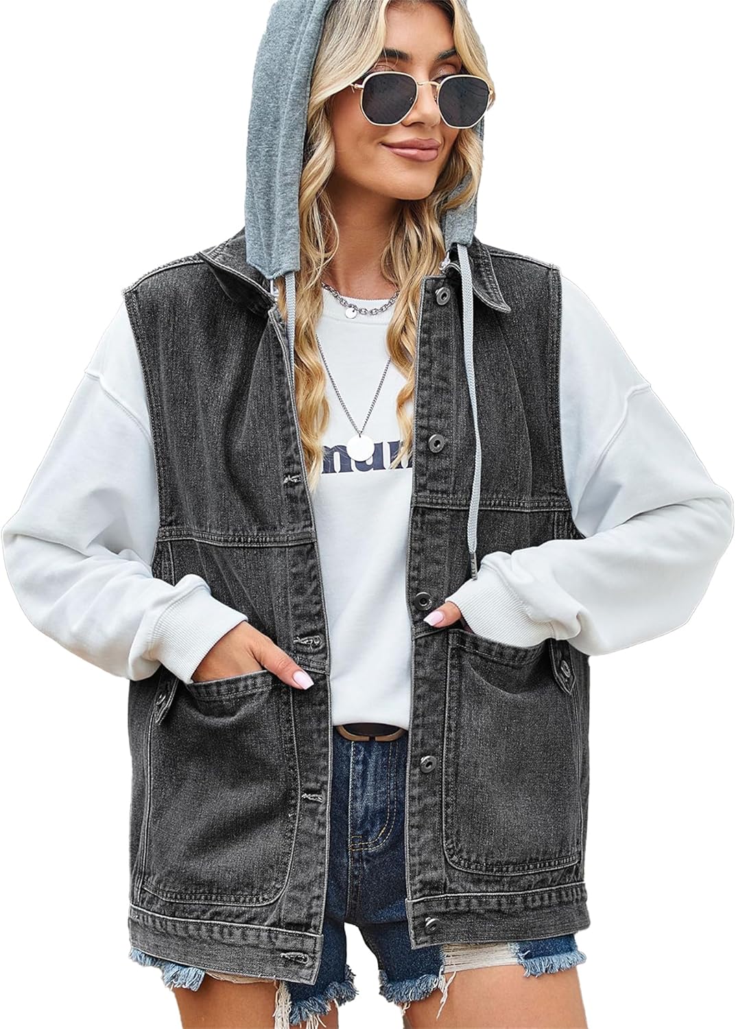 Oversized Denim Vest for Women - Stylish Mid Long Jean Jacket