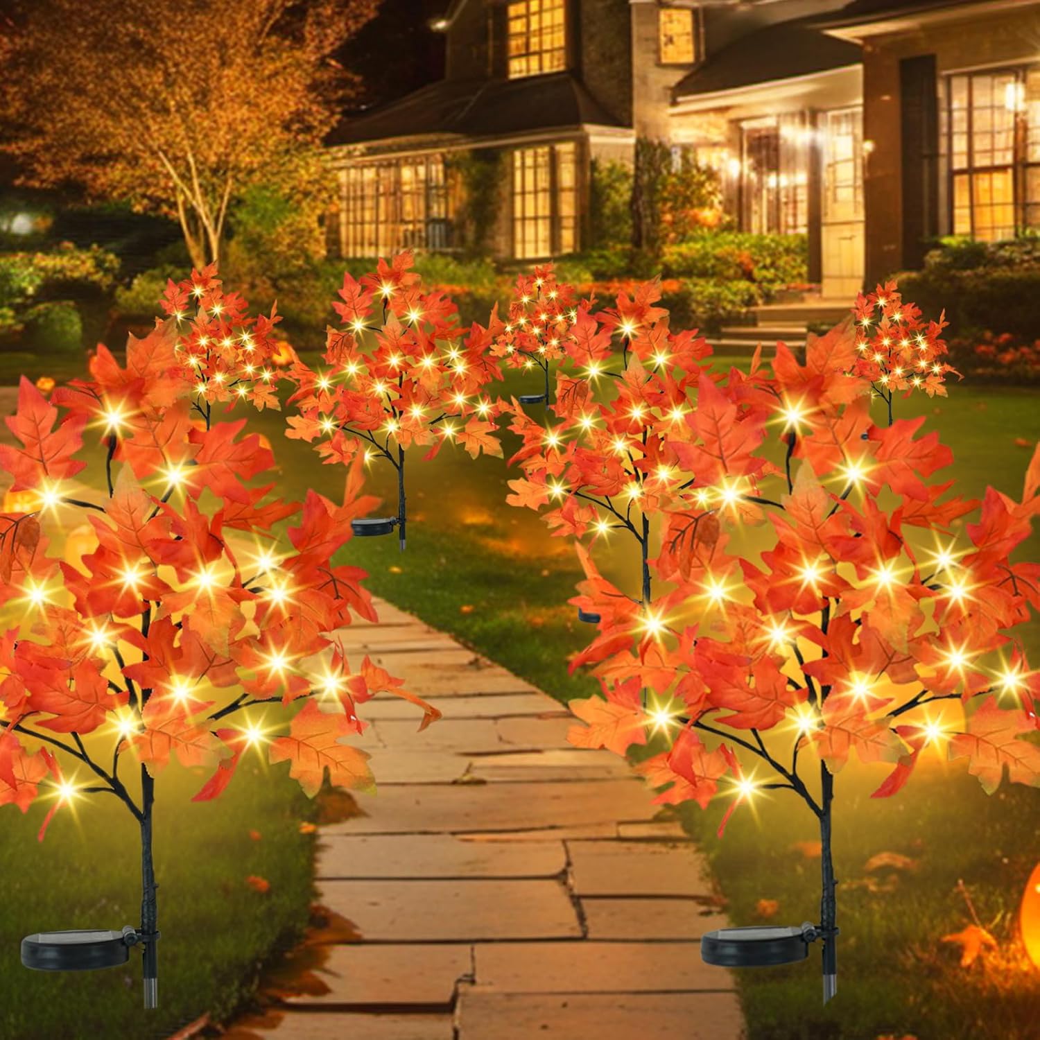 8 Pack Solar Maple Stake Lights for Outdoor Garden Decor