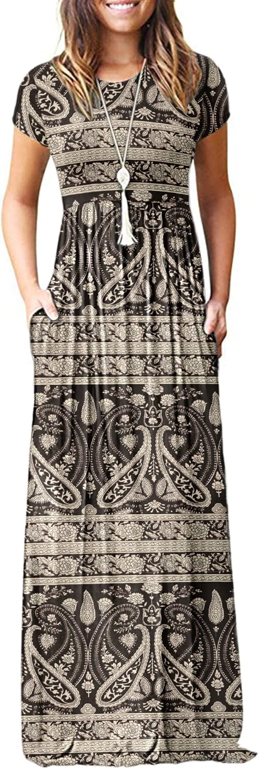 MISFAY Women Short Sleeve Maxi Dresses with Pockets for Casual Wear