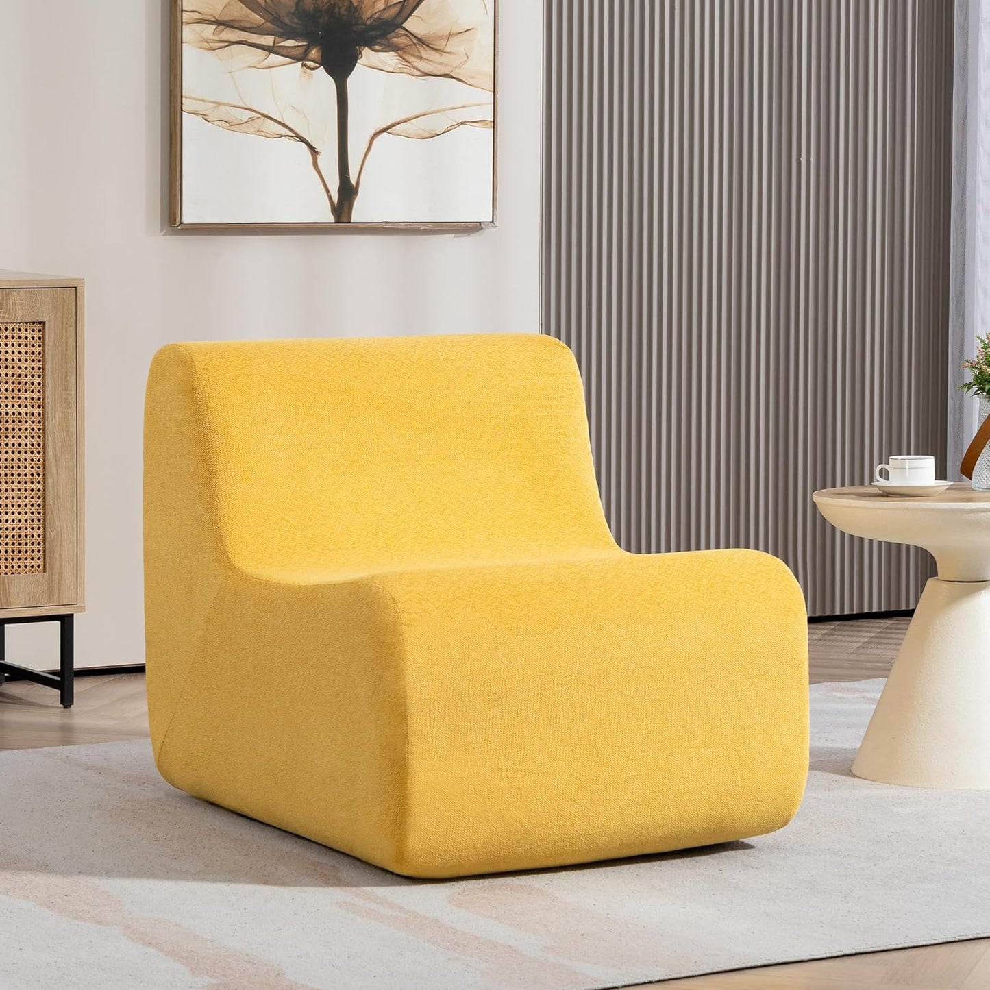 Modern Yellow Bean Bag Chair, Spring-Supported Luxury Comfort