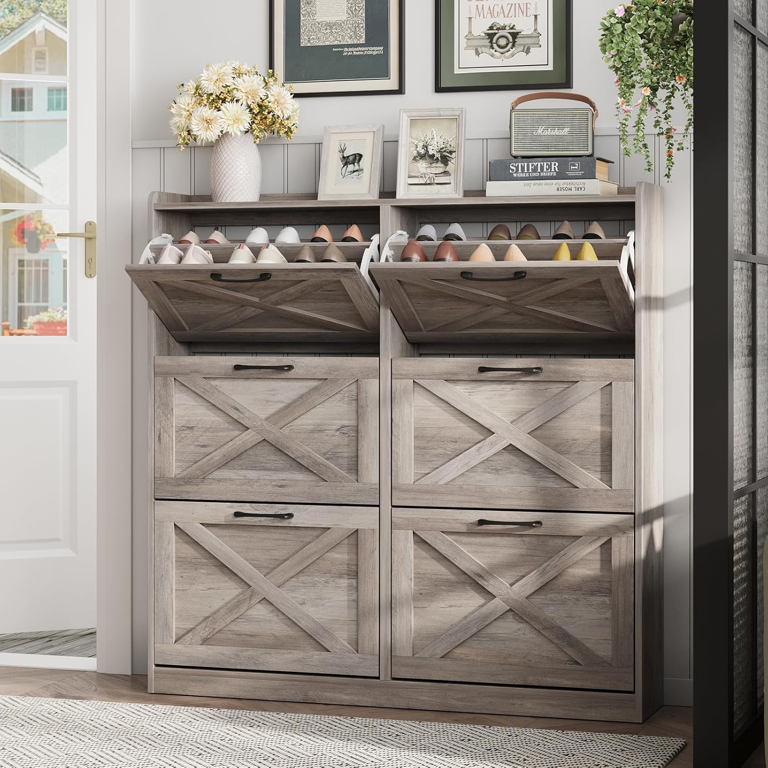 Maupvit Large Shoe Storage Cabinet with 6 Flip Drawers for Entryway