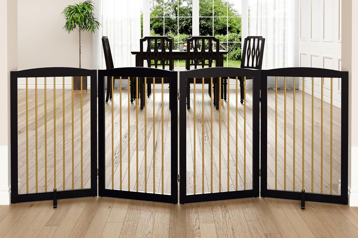 Freestanding Pet Gate for Dogs, Indoor Wooden Dog Gate for Home