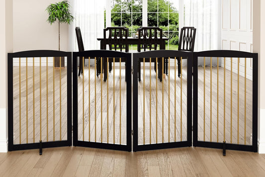 Freestanding Pet Gate for Dogs, Indoor Wooden Dog Gate for Home