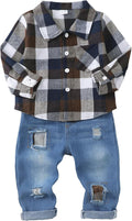 Trendy Baby Boy Clothes Set Featuring Plaid Shirt and Ripped Denim