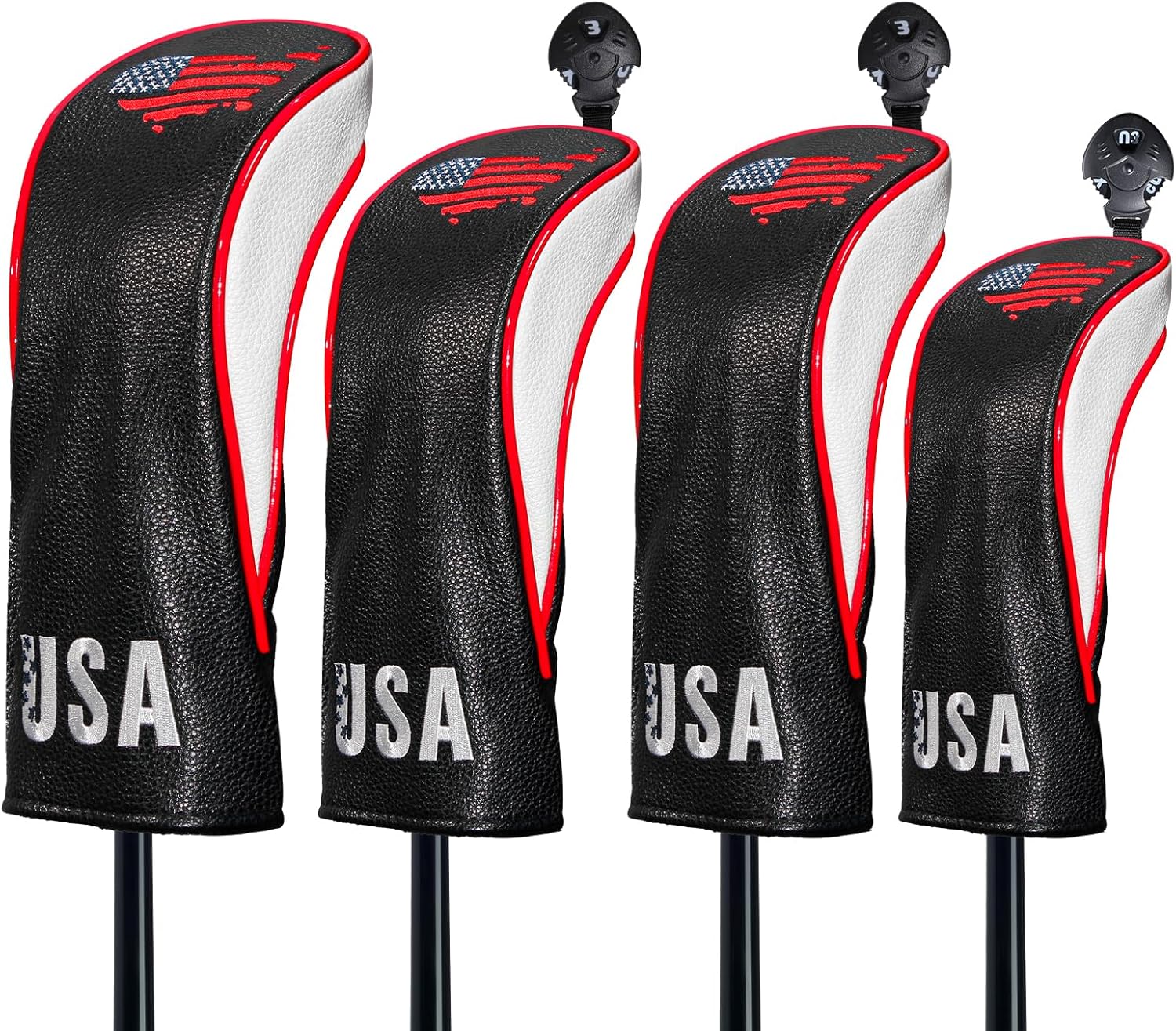 Golf Club Head Covers - 4pcs USA Design for Woods & Driver