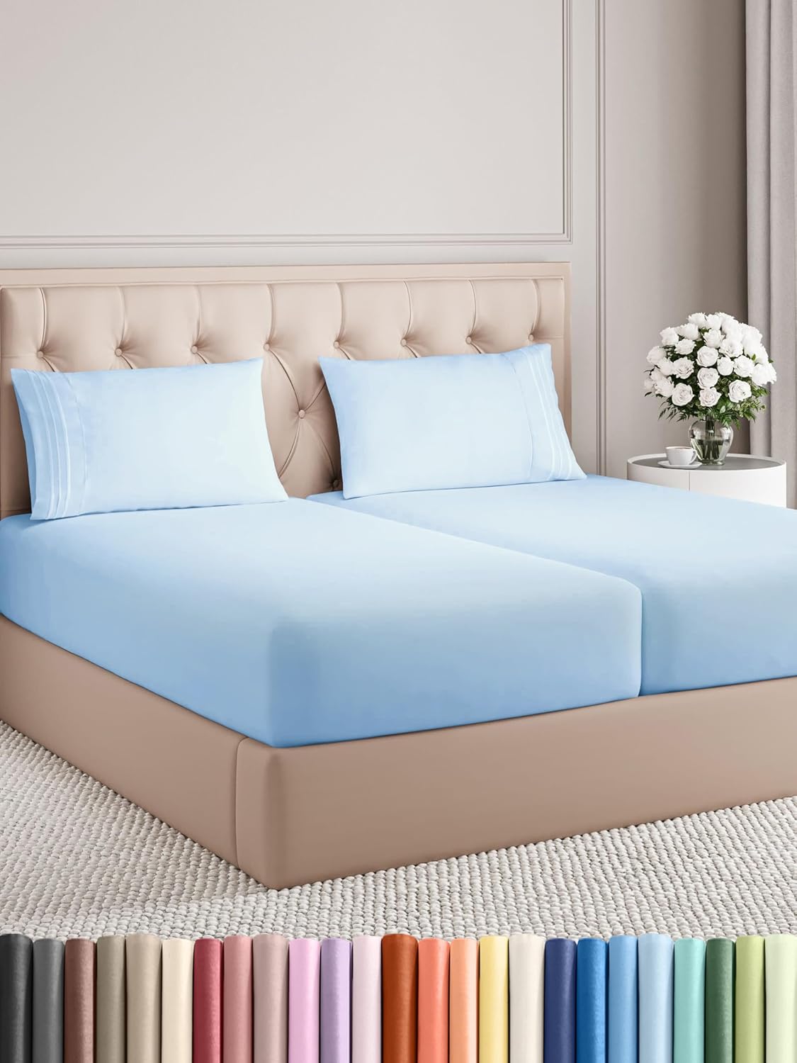 Hotel Luxury Cooling Sheets Set - Deep Pockets, Easy-Fit - Light Blue