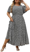 Plus Size Maxi Dresses for Curvy Women - Ditsy Floral Layered Maxi