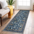Boho Floral Machine Washable Runner Rug 2x6 - Navy Floral Elegance
