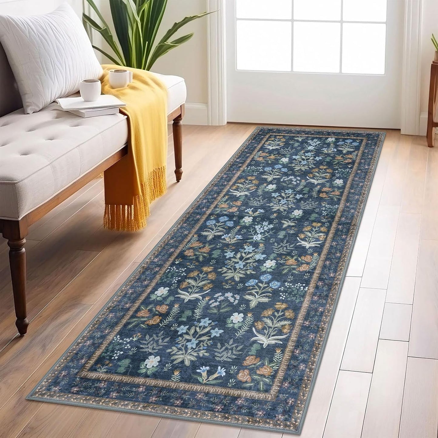 Boho Floral Machine Washable Runner Rug 2x6 for Home Decor