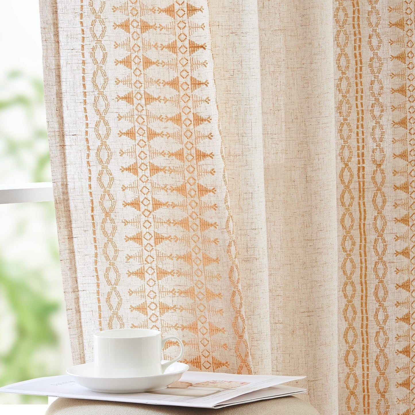 Boho Curtains Set with Geometric Design for Stylish Windows