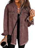 Vetinee Oversized Denim Shacket with Frayed Hem - Casual Layering