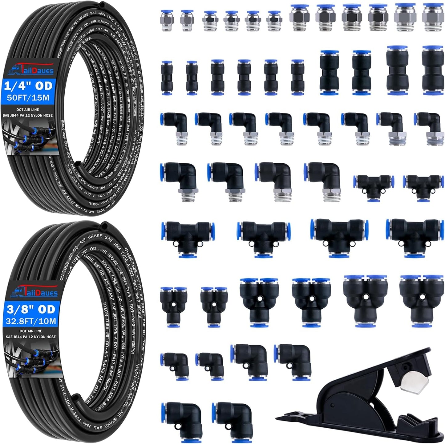 55 Pcs Air Line Tubing Kit for Quick Connect Air Hose Fittings