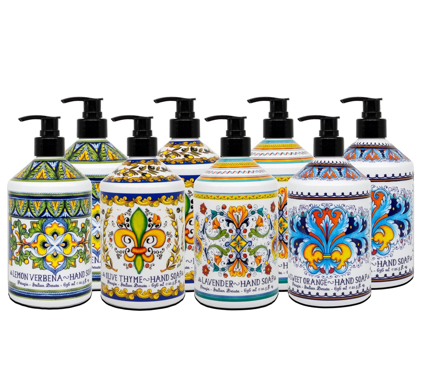 Perugia Italian Deruta Hand Soap Set - Luxurious 8 Pack