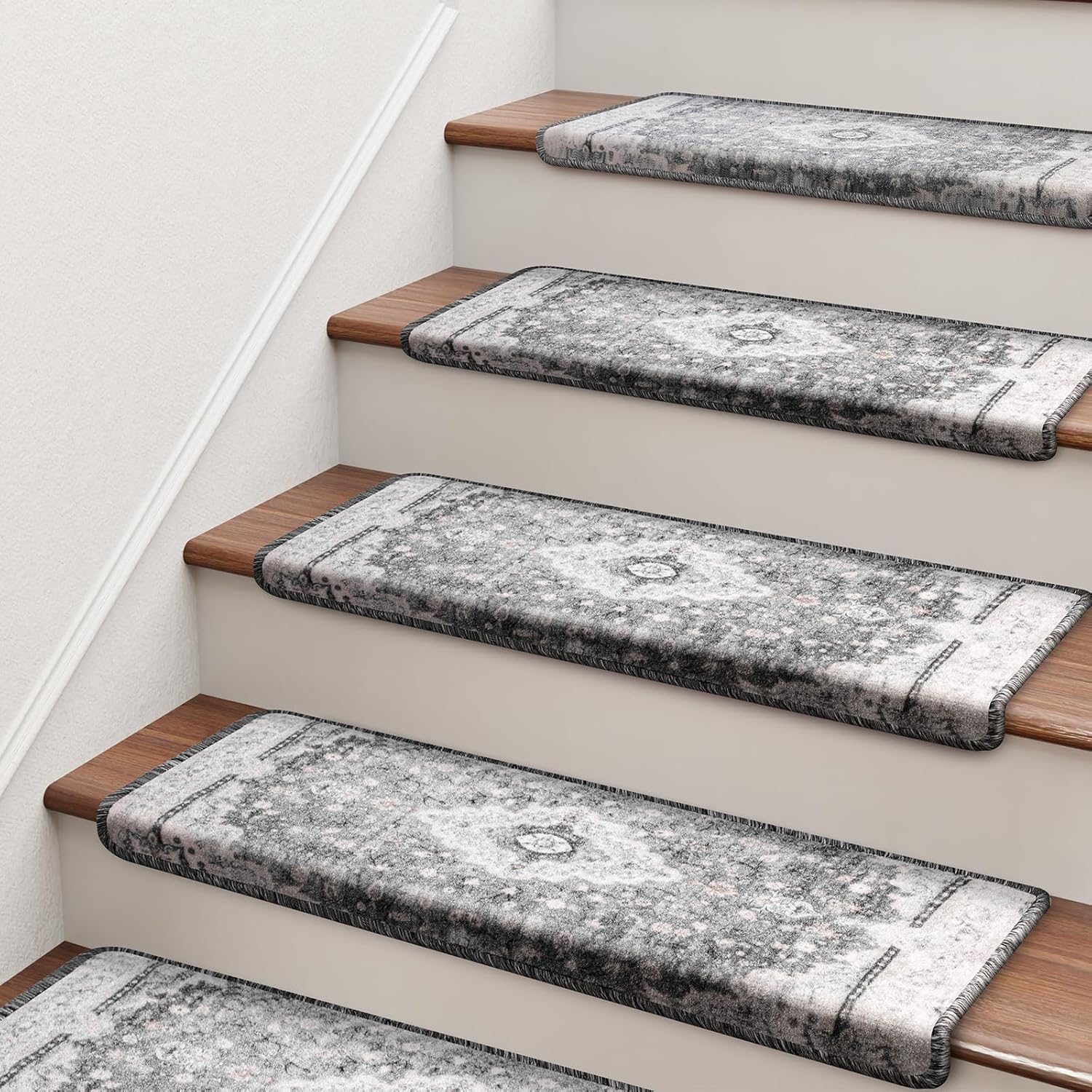 Bullnose Stair Treads for Wooden Steps, Non Slip Carpet Protectors
