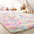 Rainbow 9x12 ft Area Rug - Plush Pastel Tie Dye Shaggy Carpet