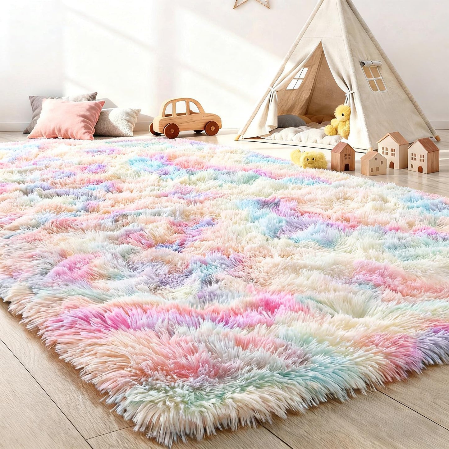 Ompaa Rainbow 9x12 Feet Area Rug for Girls Bedroom Decor