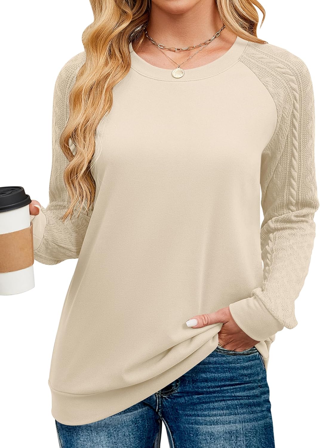 Cozy Cable Knit Sweatshirt for Women - Lightweight & Stylish - AMBMA