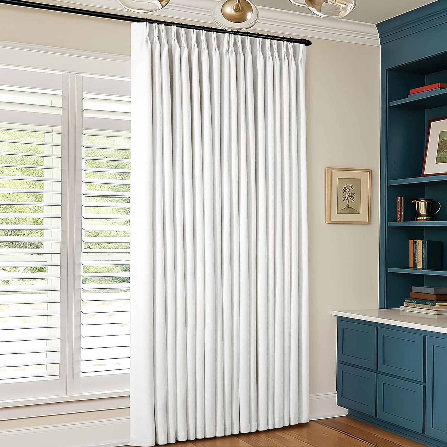 102 Inch Blackout Linen Pleated Curtain for Living Room Style