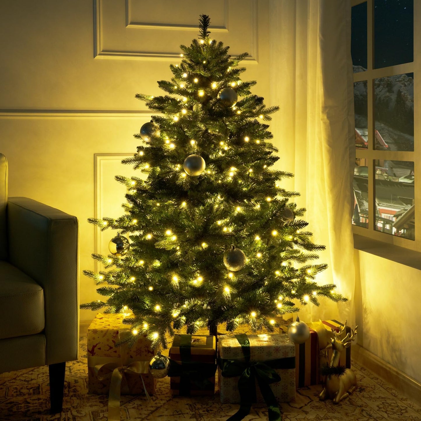 4.5ft Rustic Christmas Tree with Lights for Holiday Cheer