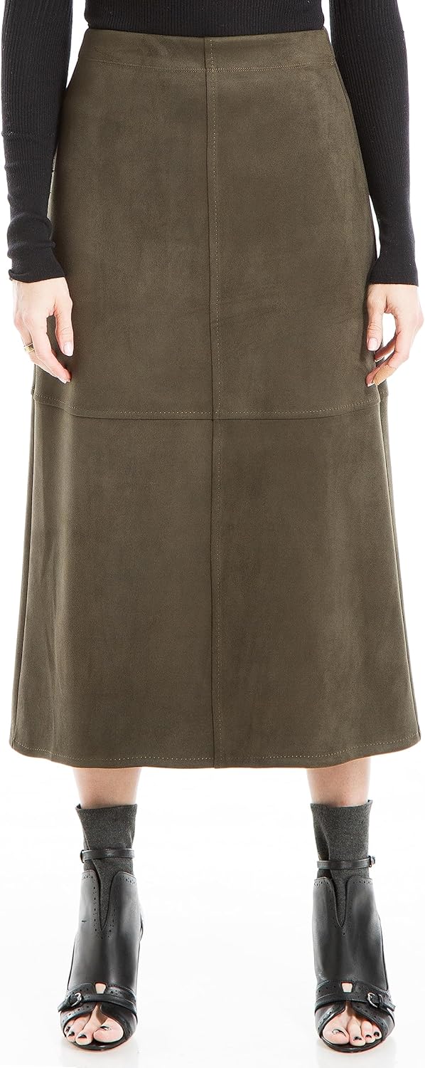 Max Studio Women's Faux Suede High Waisted A-Line Midi Skirt