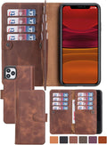 Genuine Premium Leather Handmade Wallet Case for iPhone Xs Max - Brown
