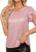 Sparkly Sequin Short Sleeve Party Top - Dressy Ruffle Club Blouse