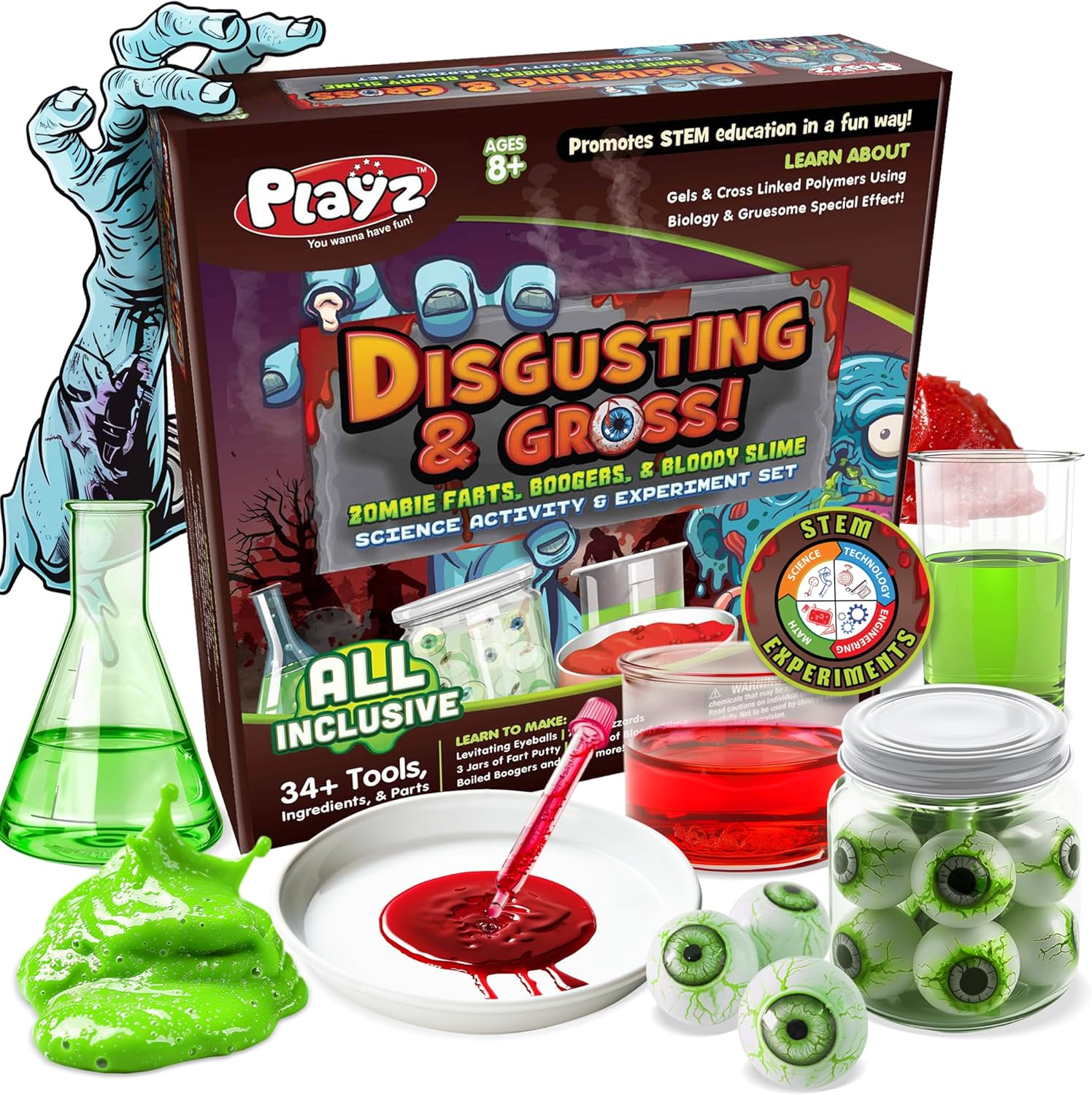 Playz Zombie Poop STEM Kit - 34+ Experiments, Ages 8+
