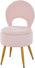 Vanity Stool with Storage and Backrest - Compact Velvet Ottoman