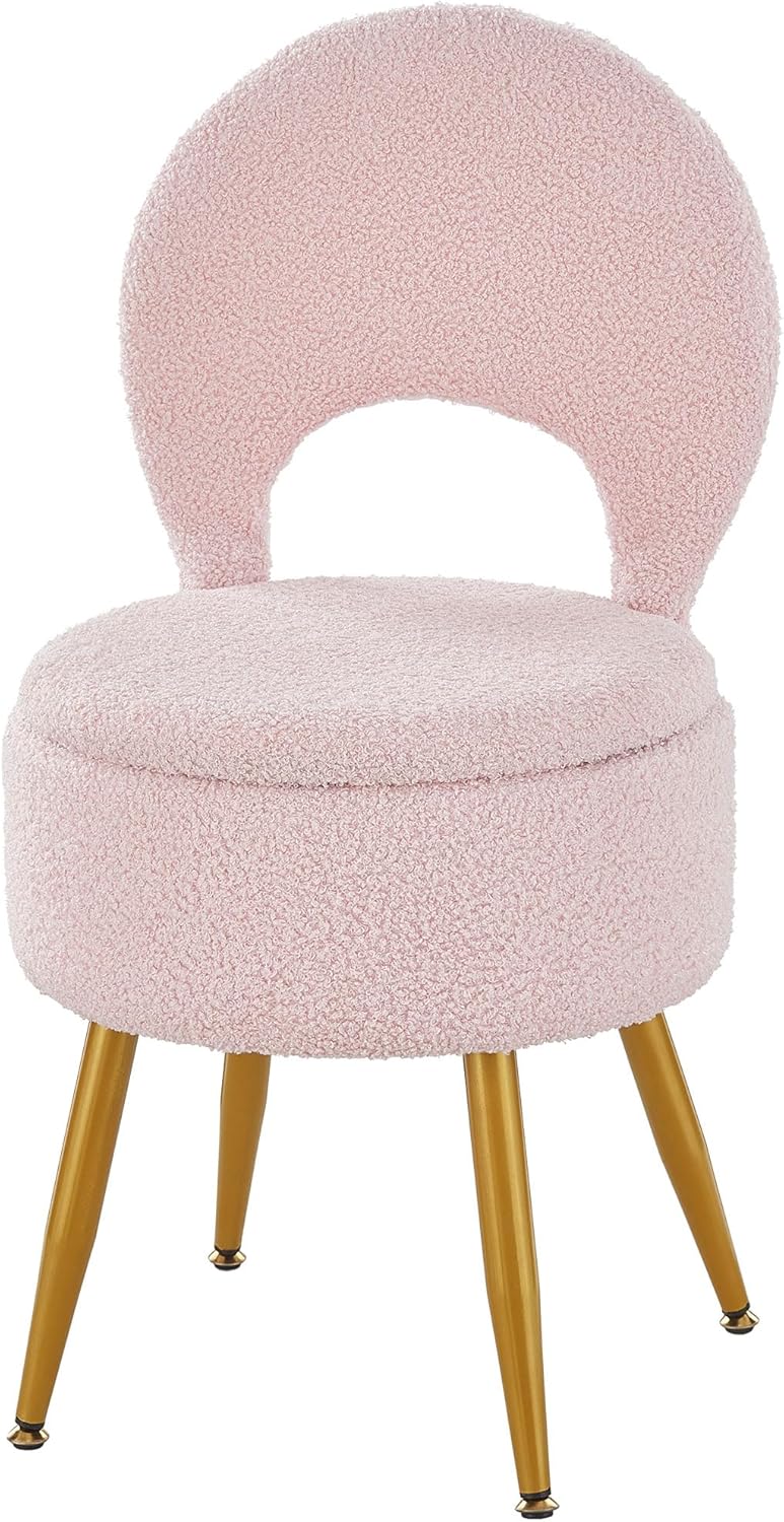 Vanity Stool with Storage and Backrest for Elegant Spaces