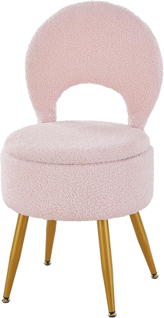 Vanity Stool with Storage and Backrest for Elegant Spaces