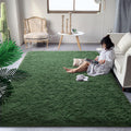 Fluffy Dark Green Rug 8x10 - Soft Plush Shaggy Carpet for Bedroom
