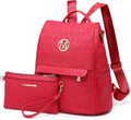 Women Fashion Backpack Purse Set - Vegan Leather 2Pc Anti-Theft
