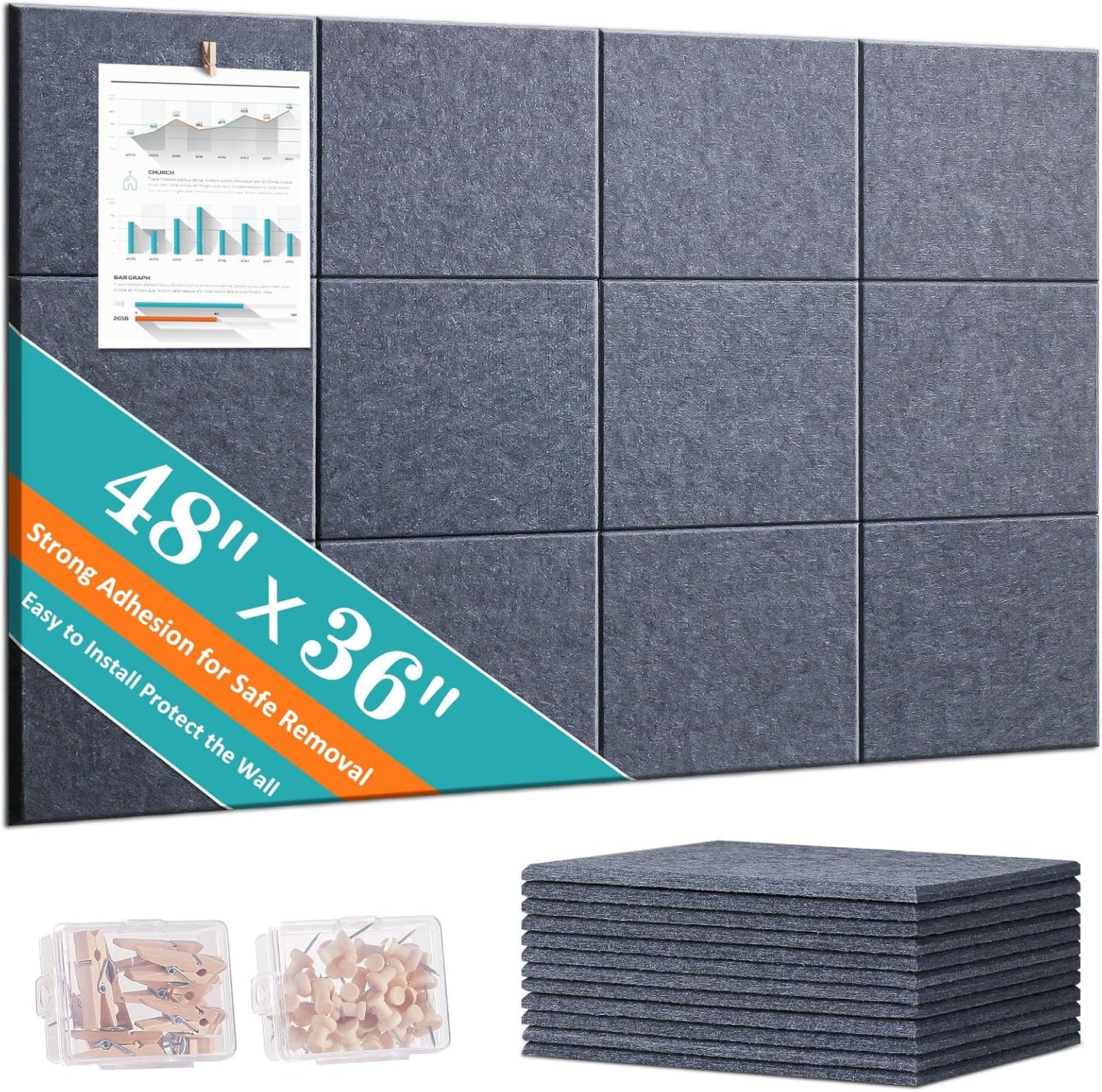 Large Cork Bulletin Board Set with Felt Wall Tiles for Home